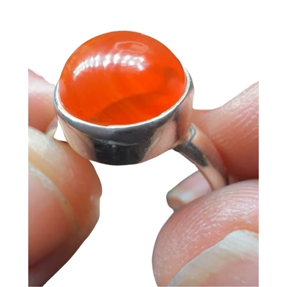 Orange Agate Ring—Visible Banding! 3ct-10mm stone! Very unusual and awesome! - Picture 4 of 11